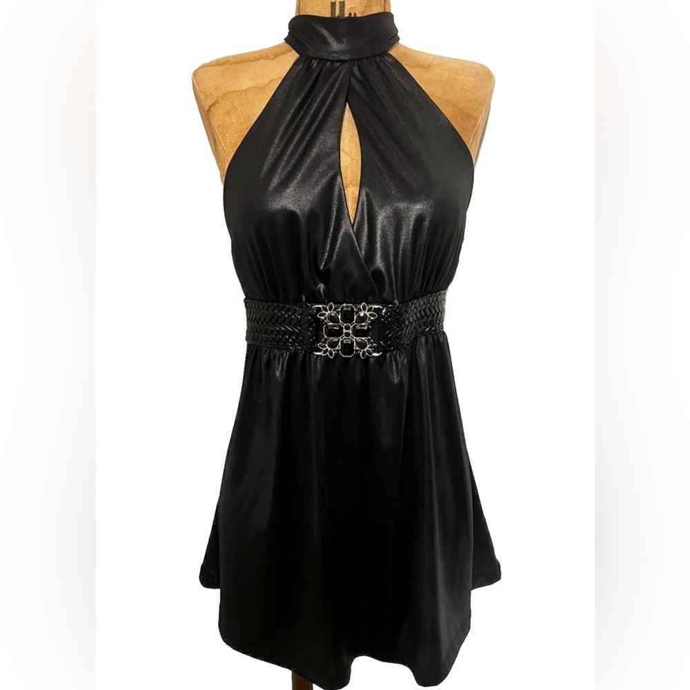 Rampage Gray Black Tie Halter Tunic NWOT M